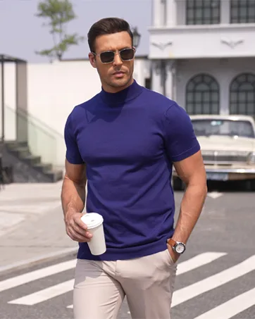 COOFANDY Mens Mock Turtleneck Sweater Short Sleeve Solid Color T-Shirts Basic Slim Fit Knitted Pullover Tees Black X-Large - COOFANDY Mens Mock Turtleneck Short Sleeve Knitted Pullover Sweater
