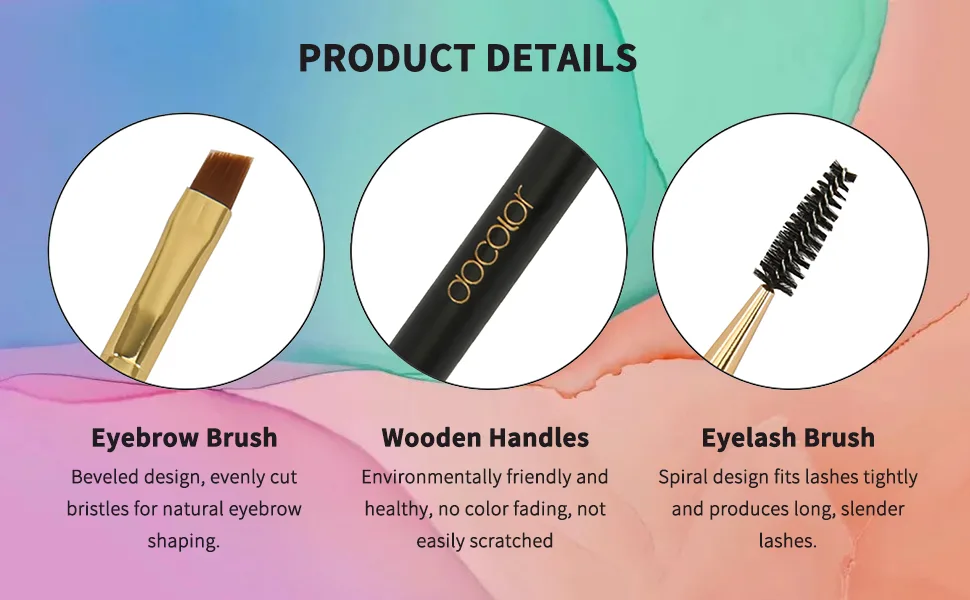 2pcs Docolor Duo Eyebrow Brush, Professional Eye Makeup Tool, Eyeshadow Brush and Spoolie Brush Black 2pcs black - brush details