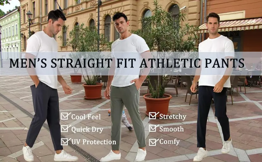AbleTree Mens Stretch Travel Pants 27" Inseam Quick Dry Light Weight Sweatpants Workout Casual Joggers with Pockets Light Gray Medium Short - golf pants light weight