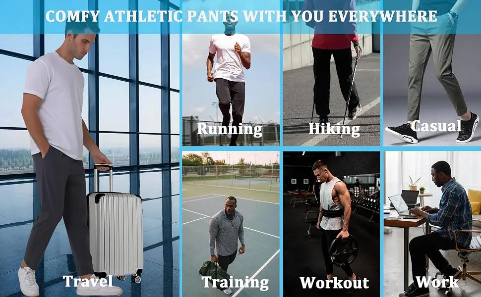 AbleTree Mens Stretch Travel Pants 27" Inseam Quick Dry Light Weight Sweatpants Workout Casual Joggers with Pockets Light Gray Medium Short - Quick Dry Hiking pants multiple occasions