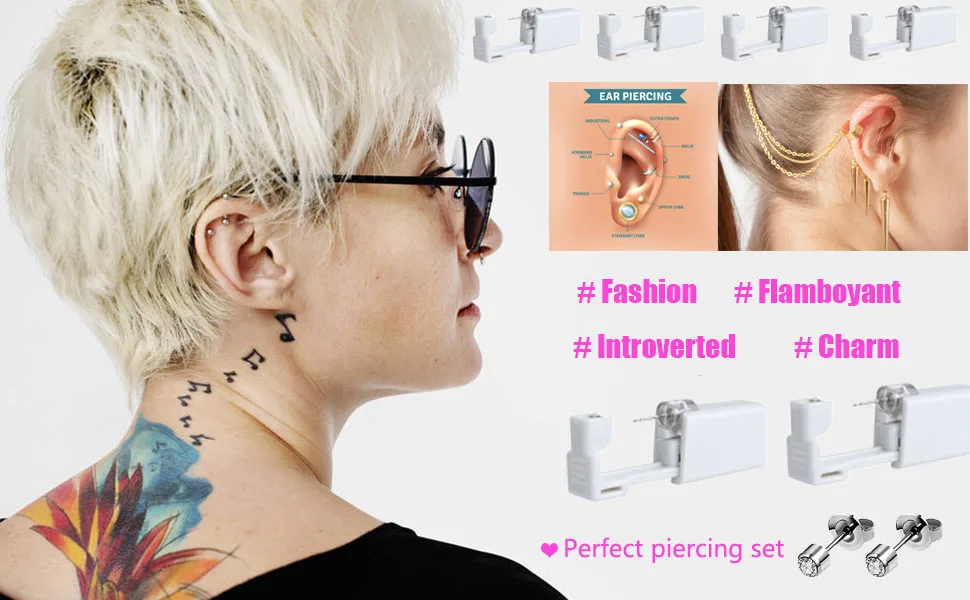 SOTICA Ear Piercing Gun Kit - 5 Disposable Guns with Ear Studs Puncture Tool for Safe and Easy Ear Piercing Professional Grade 5PCS - ear piercing gun