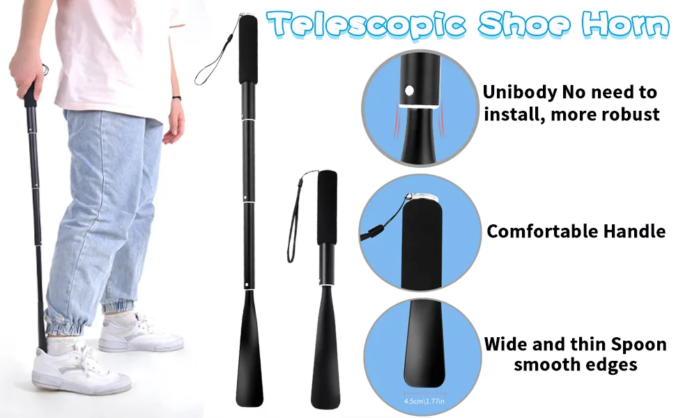 BTideas Shoe Horn Long Handle, 14.5"-37" Telescopic Metal Shoe Horn, Aluminum Alloy Shoe Horn Black 1 - product information 1