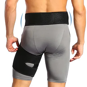 Hip Support, Adjustable Groin Wrap Neoprene Hip Brace Thigh Compression Sleeve for Pulled Muscles Hip Strap Sciatica Brace for Men, Women, Non Slip Design - groin wrap
