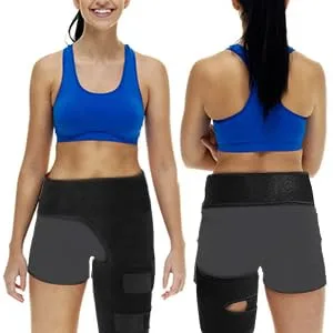 Hip Support, Adjustable Groin Wrap Neoprene Hip Brace Thigh Compression Sleeve for Pulled Muscles Hip Strap Sciatica Brace for Men, Women, Non Slip Design - hip support