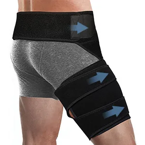 Hip Support, Adjustable Groin Wrap Neoprene Hip Brace Thigh Compression Sleeve for Pulled Muscles Hip Strap Sciatica Brace for Men, Women, Non Slip Design - thigh support belt