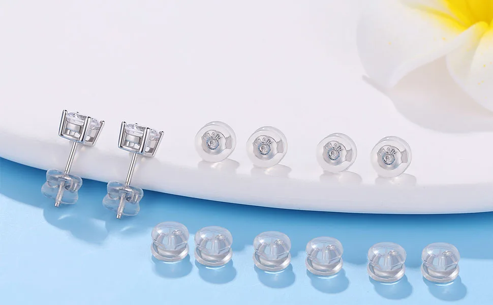 Moconar Sterling Silver Locking Secure Earring Backs for Studs, Silicone Earring Backs Replacements for Studs/Droopy Ears, No-Irritate Hypoallergenice Earring Backs for Adults&Kids - earring backs silicone earring backs