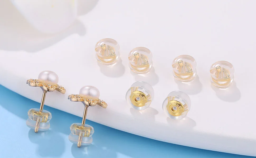 Moconar Sterling Silver Locking Secure Earring Backs for Studs, Silicone Earring Backs Replacements for Studs/Droopy Ears, No-Irritate Hypoallergenice Earring Backs for Adults&Kids - earring backs silicone earring backs