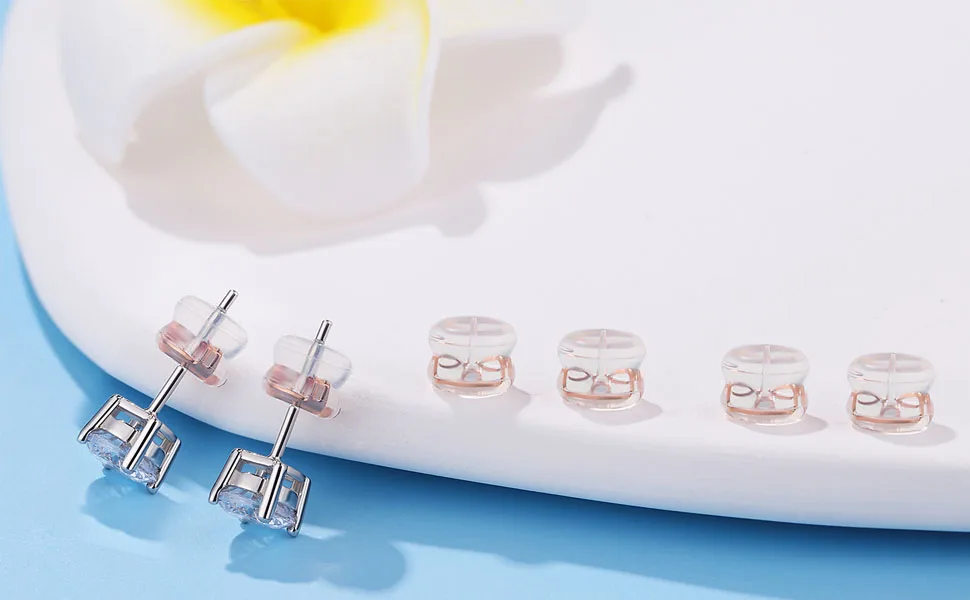 Moconar Sterling Silver Locking Secure Earring Backs for Studs, Silicone Earring Backs Replacements for Studs/Droopy Ears, No-Irritate Hypoallergenice Earring Backs for Adults&Kids - earring backs silicone earring backs