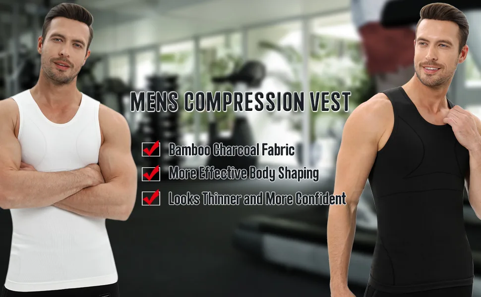 PODFAN Gynecomastia Mens Compression Shirt, Slimming Tank Top, Men Body Shaper Vest, Tummy Control Undershirts Large Black+white - More details
