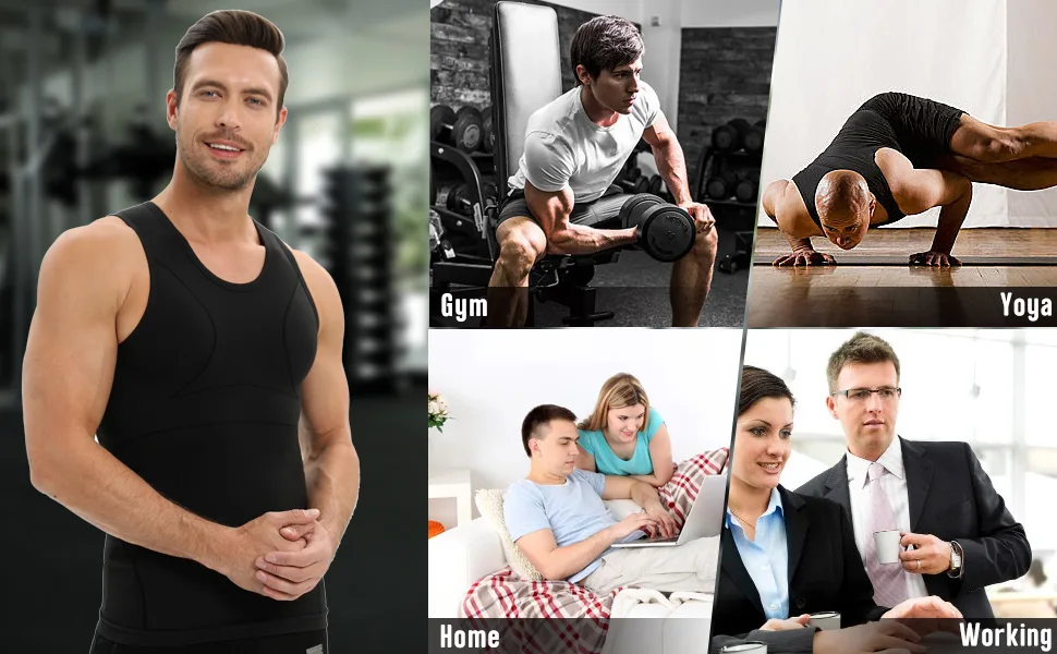 PODFAN Gynecomastia Mens Compression Shirt, Slimming Tank Top, Men Body Shaper Vest, Tummy Control Undershirts Large Black+white - Multi Scene