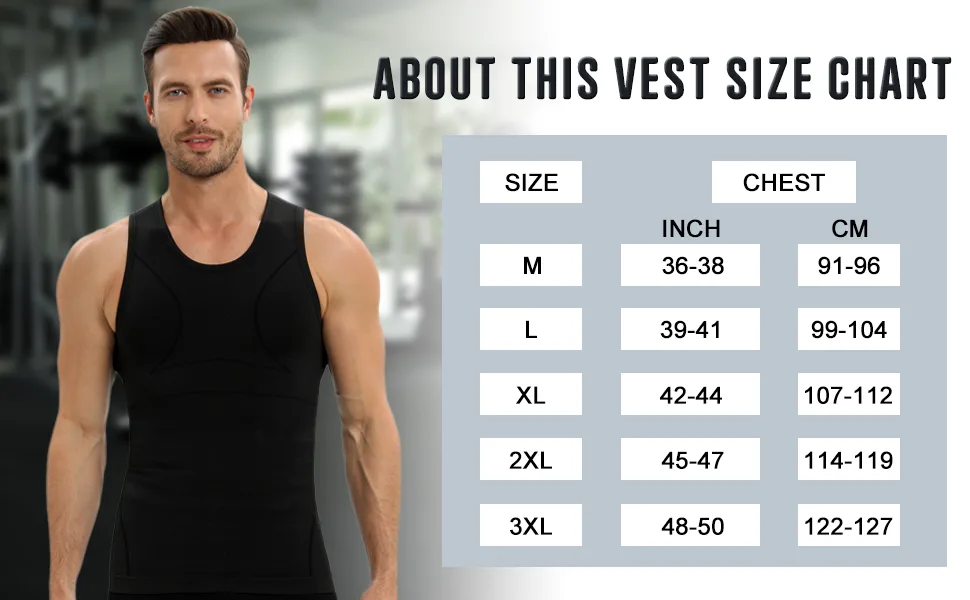 PODFAN Gynecomastia Mens Compression Shirt, Slimming Tank Top, Men Body Shaper Vest, Tummy Control Undershirts Large Black+white - SIZE