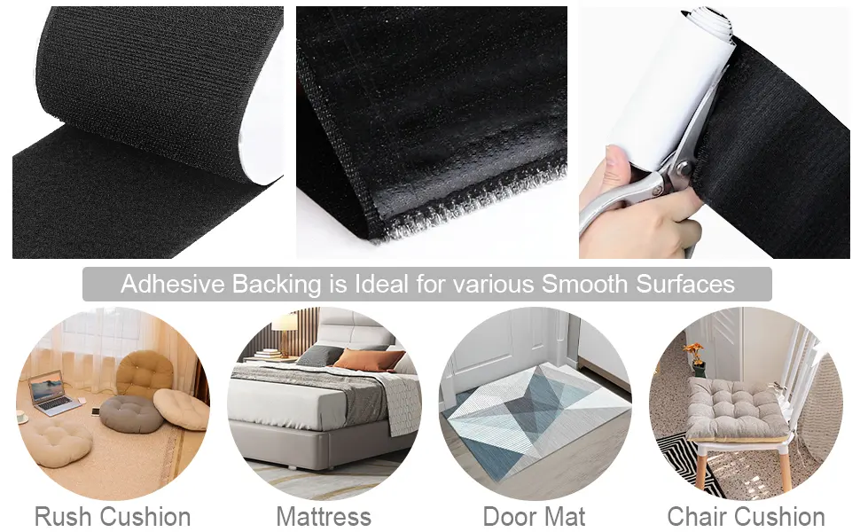 Non Slip Cushion Pad, Rolled Hook Loop Tape with Adhesive for Effectively Reduce Couch Cushions Sliding (4 in x 5 Ft,Black) 4 in x 5 Ft Black - Features