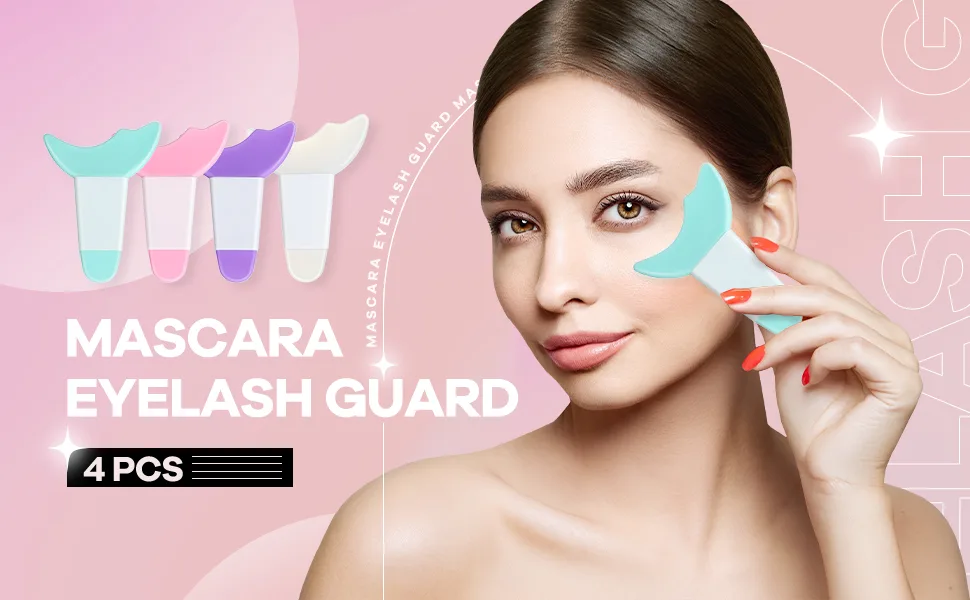 4 Pcs Mascara Eyelash Guard, Applicator Double Head Guard Tool Eyelash Eyeshadow Auxiliary Guard Tool Pads, Silicone Reusable Eyelash Guide Prevent Eyeliner Tool Mascara Guard (Cute Color) - product information 1