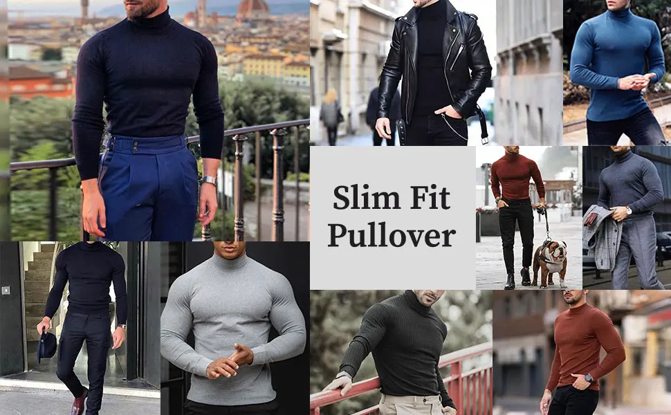 TURETRENDY Men's Stretch Muscle Tshirts Turtleneck Long Sleeve Knit Tees Casual Slim Fit Basic Shirt Tops Small White - product information 20