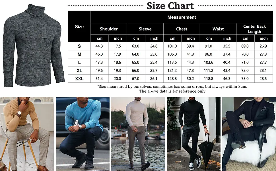 TURETRENDY Men's Stretch Muscle Tshirts Turtleneck Long Sleeve Knit Tees Casual Slim Fit Basic Shirt Tops Small White - product information 21