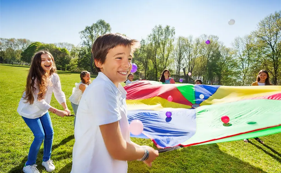 Tebery Kids Play Parachute with 12 Handles,12ft Multicolored Parachute for Tent Cooperative Games - Parachute 12 Feet