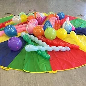 Tebery Kids Play Parachute with 12 Handles,12ft Multicolored Parachute for Tent Cooperative Games - Rainbow Parachute Toy