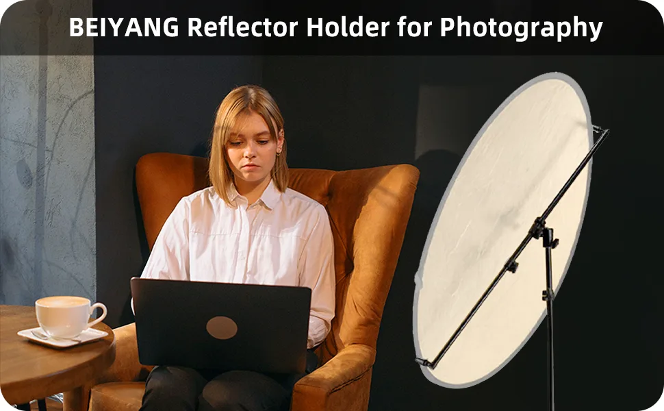 BEIYANG Reflector Holder for Photography, Multi Functional Reflector Holder Arm, Extendable Background Crossbar for Studio & Outdoor Photography, 360 Degree Rotation Telescopic Design - product information 1