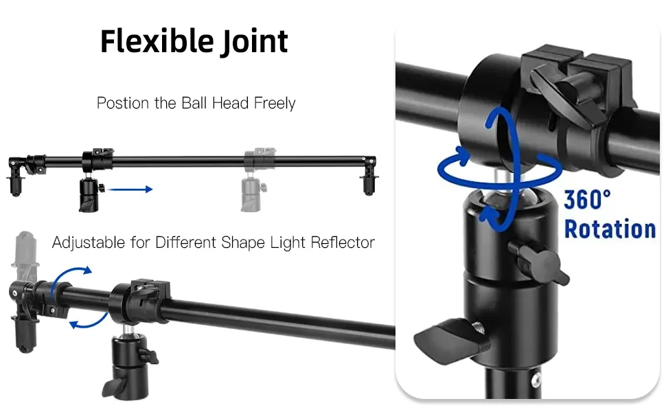 BEIYANG Reflector Holder for Photography, Multi Functional Reflector Holder Arm, Extendable Background Crossbar for Studio & Outdoor Photography, 360 Degree Rotation Telescopic Design - product information 3