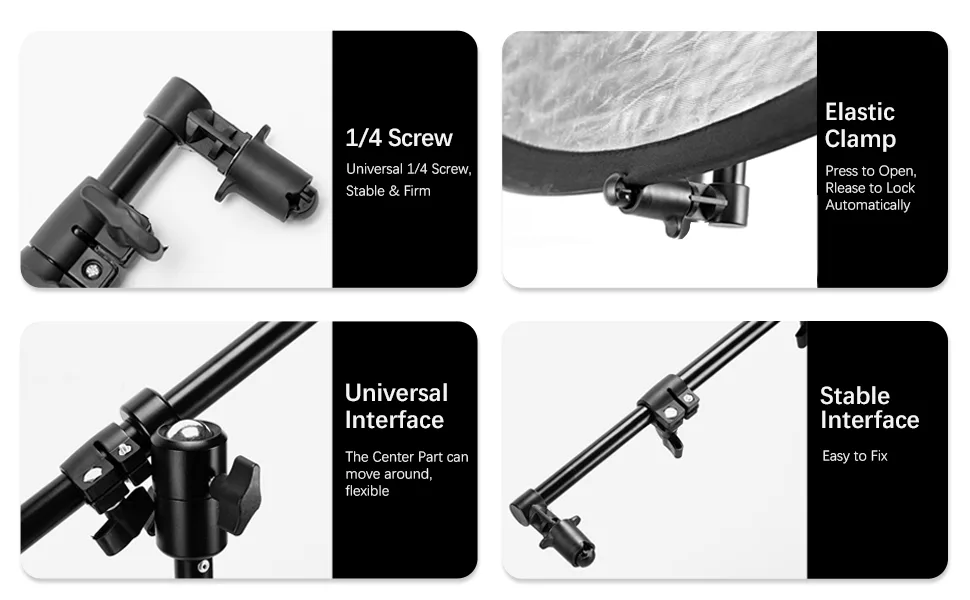 BEIYANG Reflector Holder for Photography, Multi Functional Reflector Holder Arm, Extendable Background Crossbar for Studio & Outdoor Photography, 360 Degree Rotation Telescopic Design - product information 4