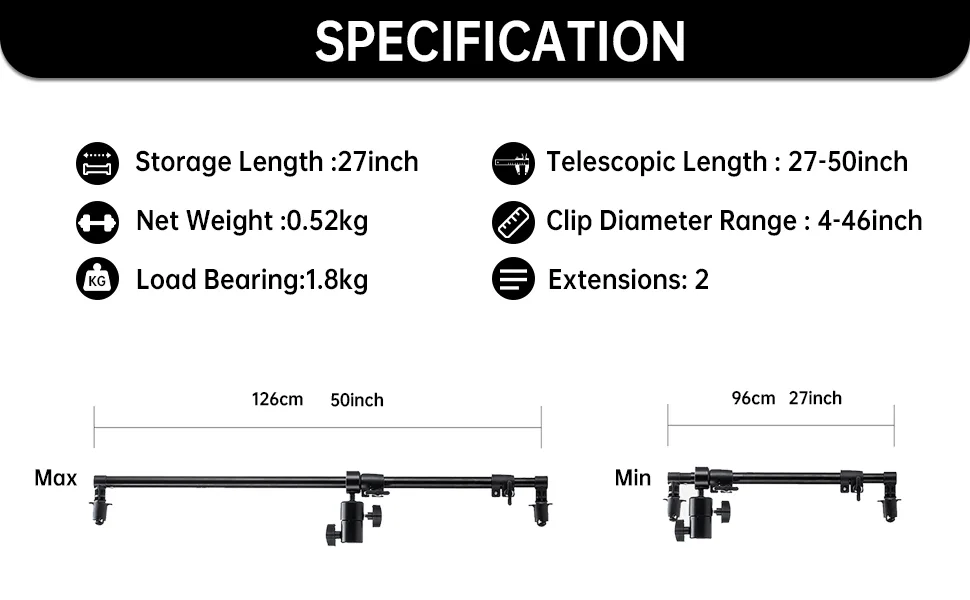 BEIYANG Reflector Holder for Photography, Multi Functional Reflector Holder Arm, Extendable Background Crossbar for Studio & Outdoor Photography, 360 Degree Rotation Telescopic Design - product information 5