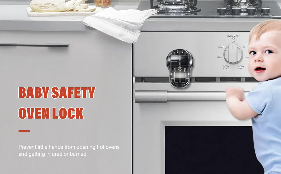 EUDEMON Child Safety Heat-Resistant Oven Door Lock, Oven Front Lock for Kids Easy to Install, Use 3M Adhesive,No Screws or Drill (Clear-Black) - 3404-1