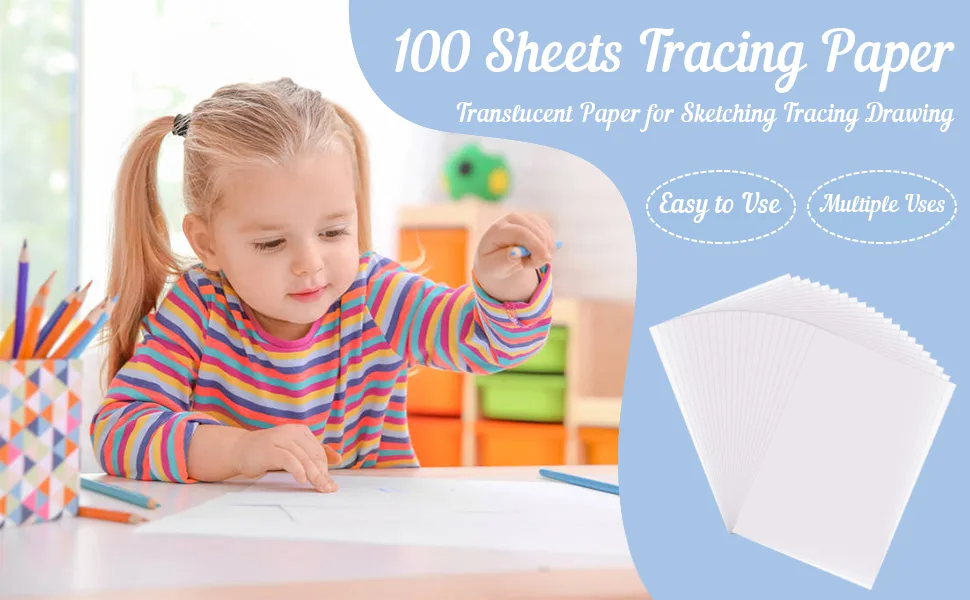 100 Sheets Tracing Paper, 8.5 x 11 inches Artists Tracing Paper Pad White Trace Paper Translucent Clear Tracing Sheets for Sketching Tracing Drawing Animation - product information 1