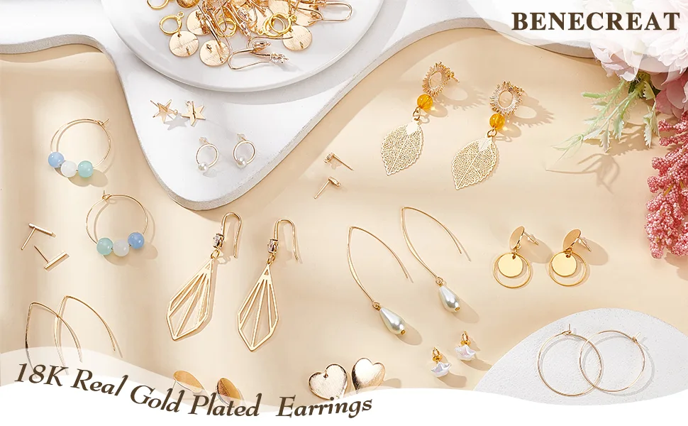 BENECREAT 20PCS Gold Plated Stud Earrings Dot Disc Earrings with Loop and Container for Anniversaries Gifts, Favors, Jewelry Making - product information 2