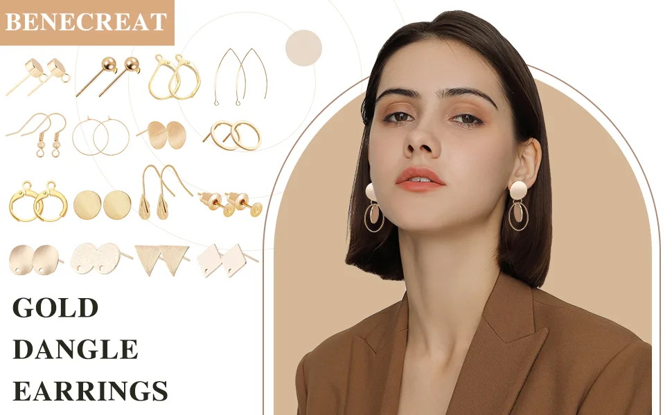 BENECREAT 20PCS Gold Plated Stud Earrings Dot Disc Earrings with Loop and Container for Anniversaries Gifts, Favors, Jewelry Making - product information 3