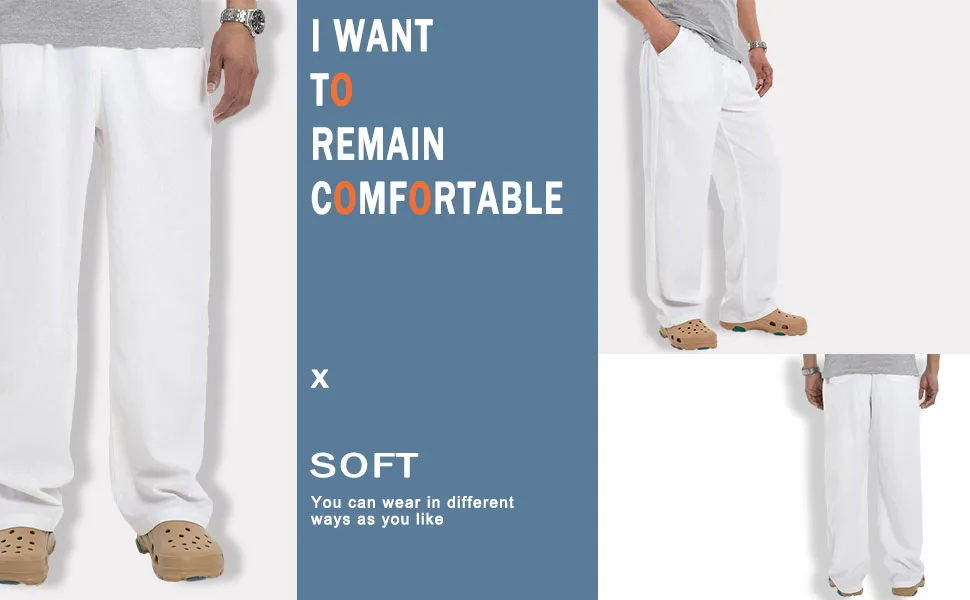Bonnorth Men's Linen Loose Drawstring Elastic Waist Wide Leg Solid Casual Pants Khaki X-Large - linen pants for men white beach pants for men black slacks for man wide leg drawstring elastic pants