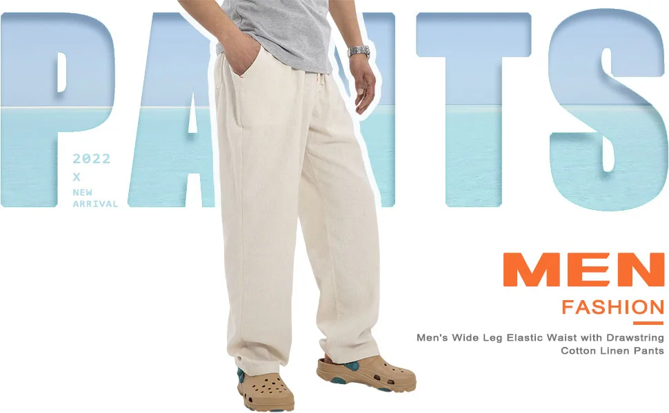 Bonnorth Men's Linen Loose Drawstring Elastic Waist Wide Leg Solid Casual Pants Khaki X-Large - slacks for man wide leg drawstring elastic pants man