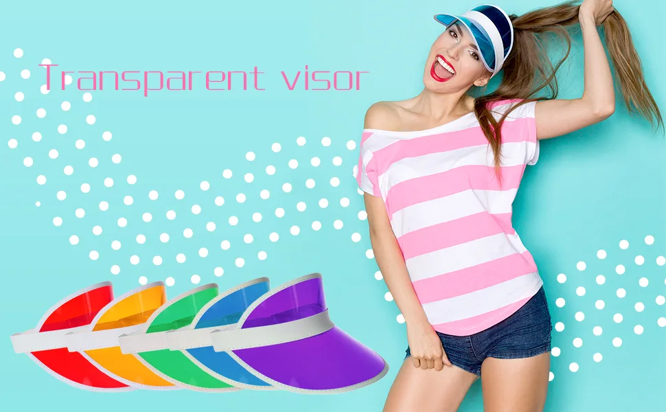 Ultrafun Unisex Candy Color Sun Visors Hats Plastic Clear UV Protection Cap for Sports Outdoor Activities Laser-10pcs - product information 2