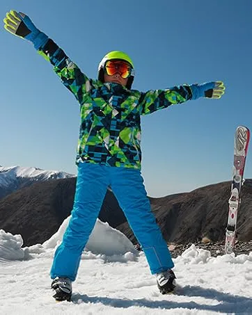 PHIBEE Big Boys' Waterproof Breathable Outdoor Warm Snowboard Ski Jacket Green 16 - Warm