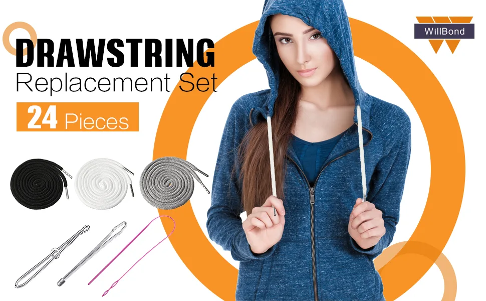 WILLBOND 24 Pieces 59 Inch Replacement Drawstring Cords Universal Drawstring Replacement Clothing Drawstring 3 Pieces Flexible Drawstring Threaders Easy Threader Needle for Sweatpants Shorts Hoodies - product information 1