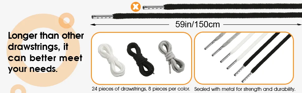 WILLBOND 24 Pieces 59 Inch Replacement Drawstring Cords Universal Drawstring Replacement Clothing Drawstring 3 Pieces Flexible Drawstring Threaders Easy Threader Needle for Sweatpants Shorts Hoodies - product information 5