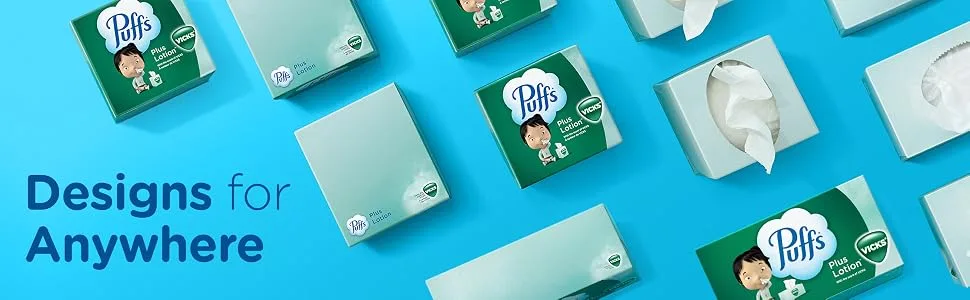 Puffs Plus Lotion with Vicks Facial Tissues, 24 Cubes, 48 Tissues per Box - Designs for Anywhere