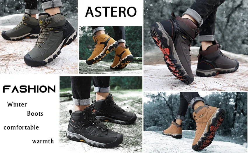 ASTERO Mens Hiking Boots Winter Boots Insulated Leather Work Warm Outdoor Snow Shoes 11 A-gray - men winter warm boots