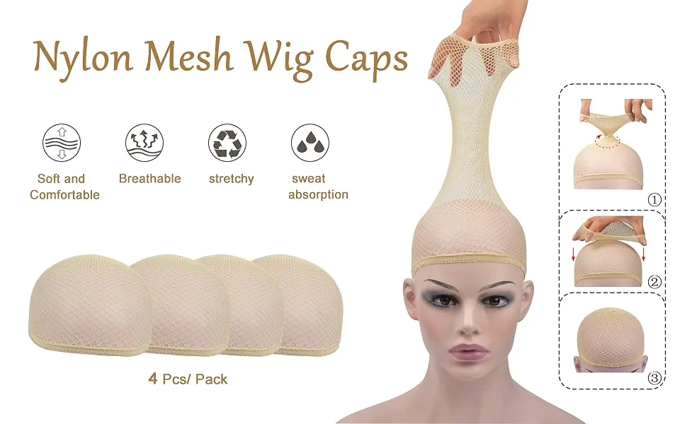 YTBYT 4 Pcs Wig Caps Mesh Wig Stocking Caps for Women Men Kids ( Mesh Wig Cap Beige ) - product information 1