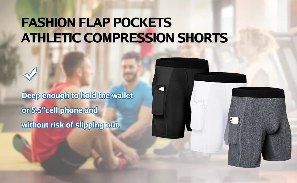 WRAGCFM Men's Athletic Compression Shorts with Pockets Running Workout Active Underwear 01406-red Medium - many color for choice