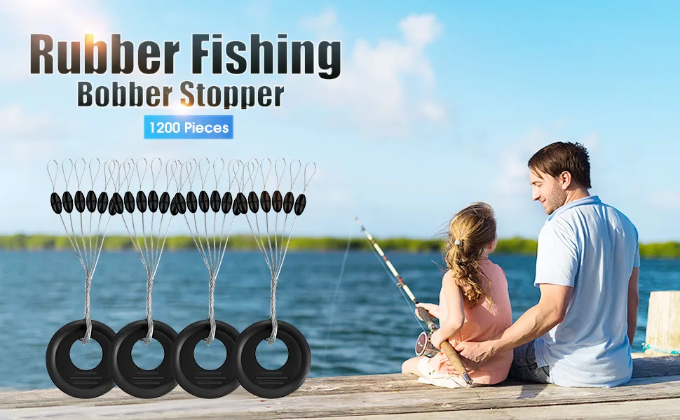 Outus 1200 Pieces Fishing Rubber Bobber Beads Stopper 6 in 1 Black Float Sinker Stops Small Oval Shape - product information 1