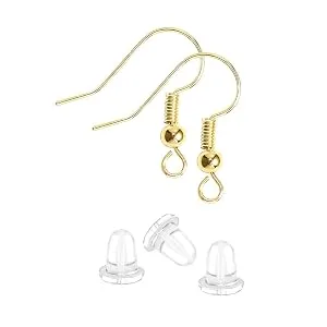 Earring Hooks 14K Gold Plated Hypoallergenic Ear Wires for Jewelry Making (200 PCS Earring Hooks+200 PCS Earring Backs) A-14K Gold - Earring Hooks