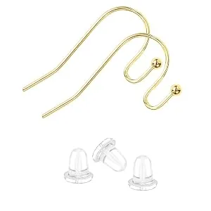 Earring Hooks 14K Gold Plated Hypoallergenic Ear Wires for Jewelry Making (200 PCS Earring Hooks+200 PCS Earring Backs) A-14K Gold - Earring Hooks