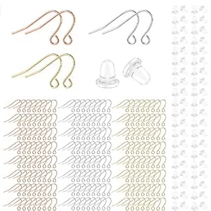 Earring Hooks 14K Gold Plated Hypoallergenic Ear Wires for Jewelry Making (200 PCS Earring Hooks+200 PCS Earring Backs) A-14K Gold - Earring Hooks