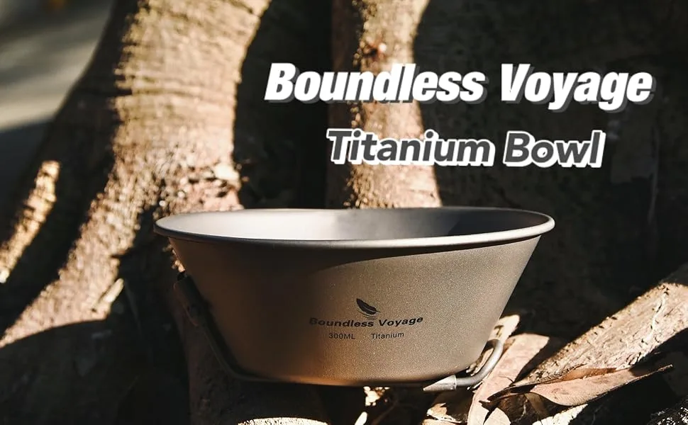 Boundless Voyage 300/450 ML Titanium Bowl with Folding Handle Outdoor Camping Picnic Dishes Portable Tableware (Ti15156A (300ml)) - product information 2