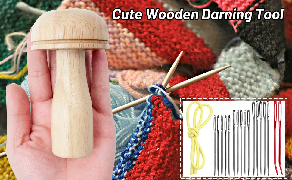 Darning Mushroom, Wood Darning Egg Sewing Tool Repair for Darning Socks, Hats, Pants, Sweaters, DIY Sewing Crafts, Cute Wooden Mushroom Darner Needle Patch Holes - product information 1