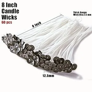 EricX Light 8 inch Candle Wick with Candle Wick Stickers and Candle Wick Centering Device,60 pcs for Candle Making - product information 1