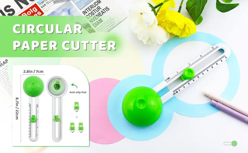 YETOOME Circular Paper Cutter, Rotary Circle Cutter Cut Paper Trimmer Scrapbooking Tool with 3 Replaceable Blades for Art and DIY Crafts, Cards Making (Green) - Circle Cutter