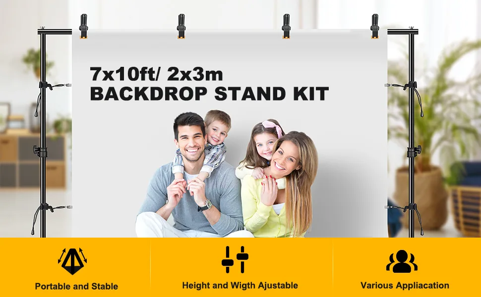 Backdrop Stand for Parties, CPLIRIS 6.5x10ft Adjustable Photo Backdrop Stand Background Support with 4 Spring Clips, 2 Sandbag, 4 Backdrop Holder Clip for Parties, Baby Shower, Birthday - 7x10ft backdrop stand kit, perfect for 7x9ft backdrop, baby shower, birthday, wedding backdrop