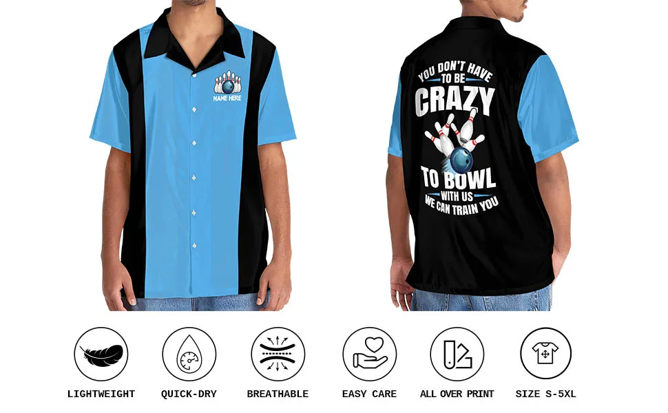 LASFOUR Custom Bowling Shirts for Men, Strike King Bowling Button-Down Short Sleeve Hawaiian Shirts, Crazy Bowling Team Shirt Purple - bowling hawaiian shirts