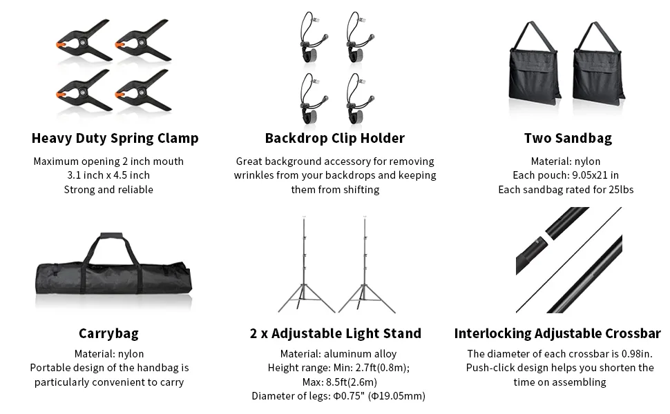 BEIYANG Photo Video Studio 8.5 x 10 FT, Adjustable Backdrop Stand System Kit with Carry Bag for Wedding Party Stage Decoration 8.5*10FT - product information 3